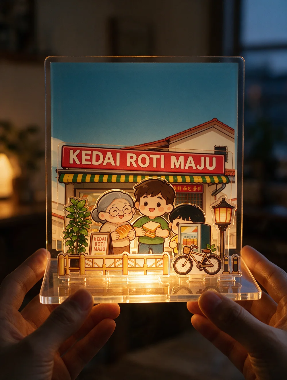The puzzle held in two hands in the evening, glowing
